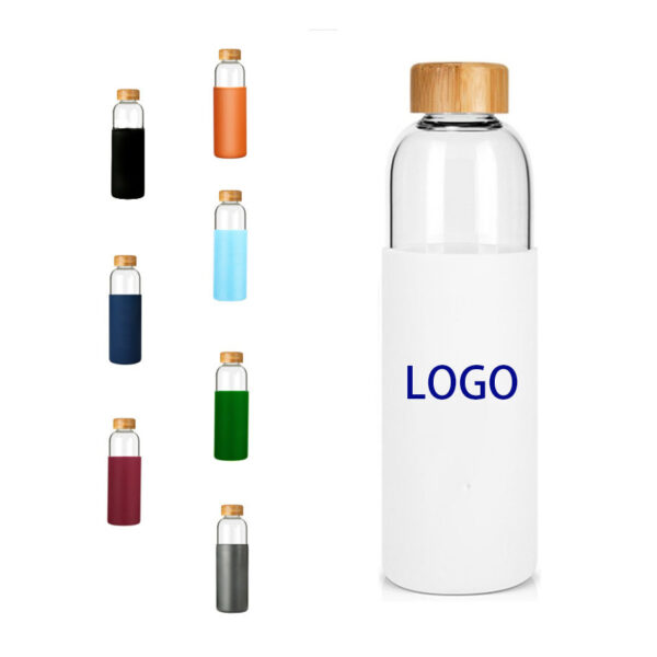Custom 420ML 550ML Glass Water Bottle With Wooden Lid For Promotion Gifts