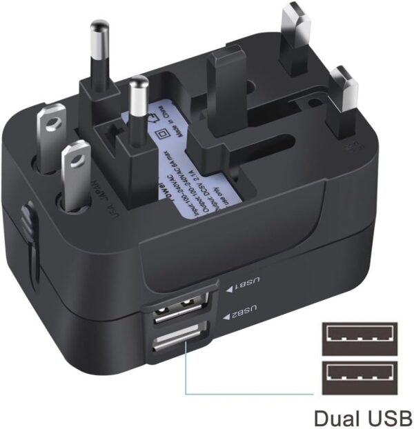 International Travel Plug Adapter with 2 USB Port - Image 3