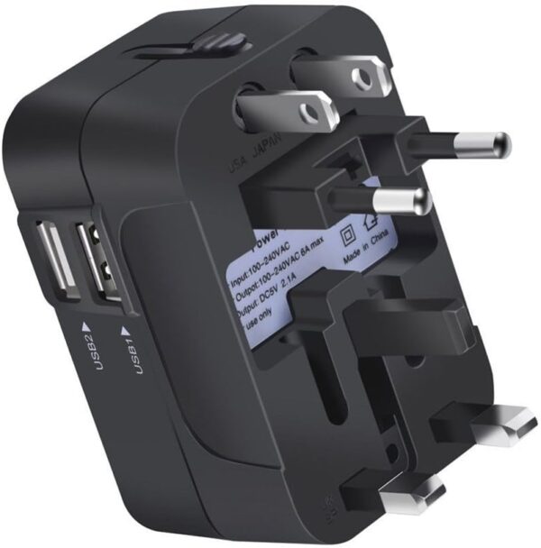 International Travel Plug Adapter with 2 USB Port - Image 2