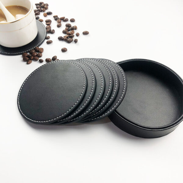 Vintage Round PU Leather Coaster - Image 6