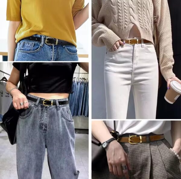 Fashion Womens Leather Belt, Soft Leather Waist Belt with Pin Buckle for Jeans Pants - Image 3