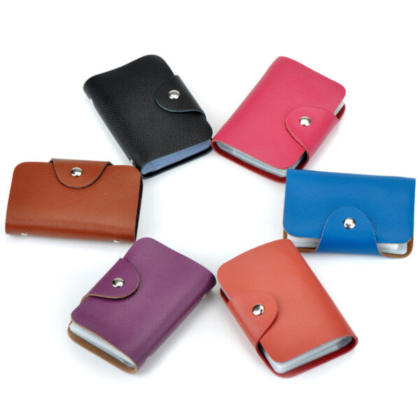 Customize Logo Genuine Leather Credit Card Holder Button Wallet With 26 Card Slots