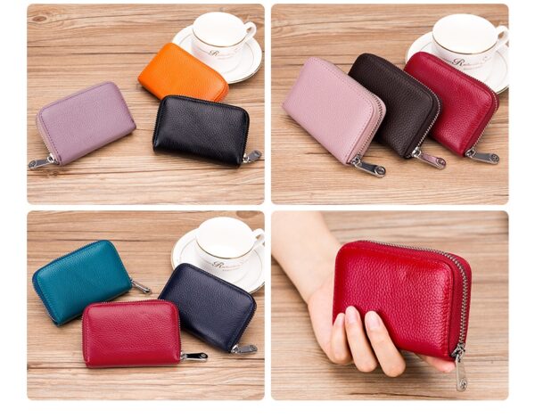 Genuine Leather Credit Card Wallet, Zipper Card Cases Holder for Men Women, RFID Blocking, Wallet, 2 Sizes for choice - Image 7
