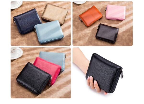 Genuine Leather Credit Card Wallet, Zipper Card Cases Holder for Men Women, RFID Blocking, Wallet, 2 Sizes for choice - Image 6
