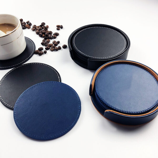 Vintage Round PU Leather Coaster - Image 4