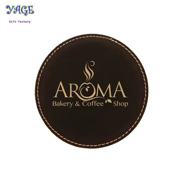 Vintage Round PU Leather Coaster - Image 3