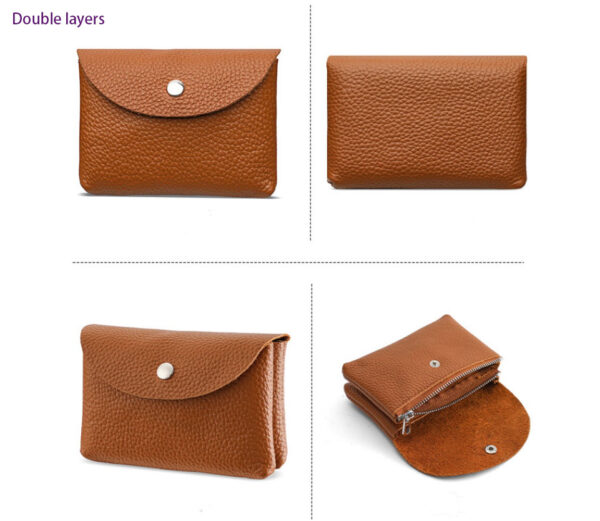 Unisex Mini Double Layer Genuine Leather ID Credit Card Holder Vintage Style Short Business Purses Candy Coin Purse Pouch Wallet - Image 2