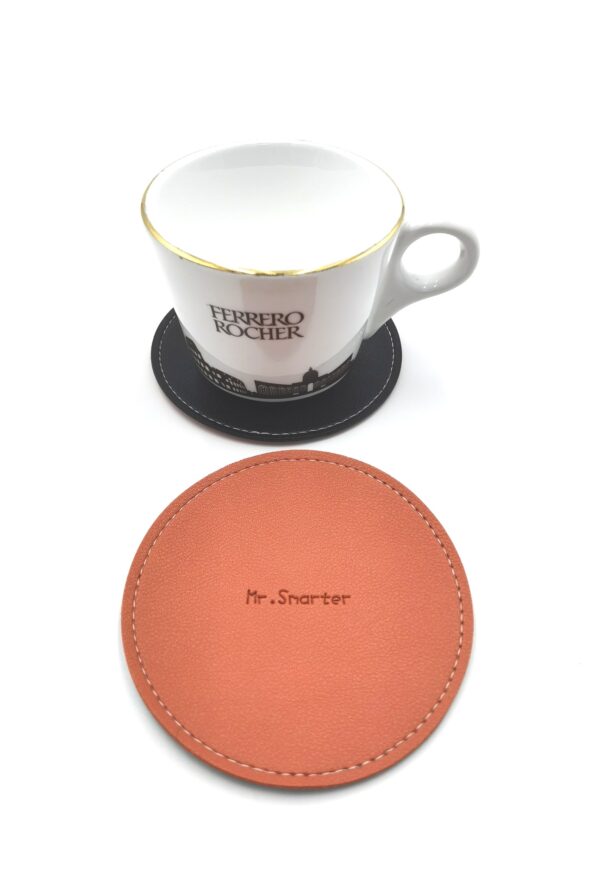 Vintage Round PU Leather Coaster - Image 2