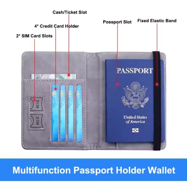 Men's wallet PU Leather Passport Cover Custom Travel Wallet with Card Case Ticket Slot RFID Blocking Passport Holder for men - Image 4