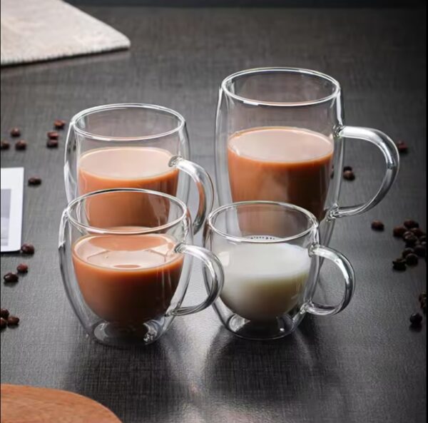 5/8.5/12/15 oz Double Walled Glass Coffee Mugs, Clear Insulated Coffee Mug for Latte Cappuccino Coffee