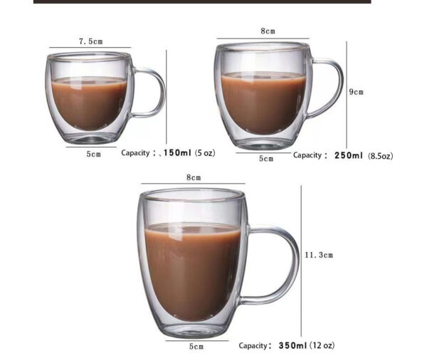 5/8.5/12/15 oz Double Walled Glass Coffee Mugs, Clear Insulated Coffee Mug for Latte Cappuccino Coffee - Image 4