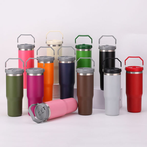 Stainless Steel Tumbler with Straw, Vacuum Insulated Water Bottle for Home, Office or Car, Reusable Cup with Straw Leak Resistant Flip