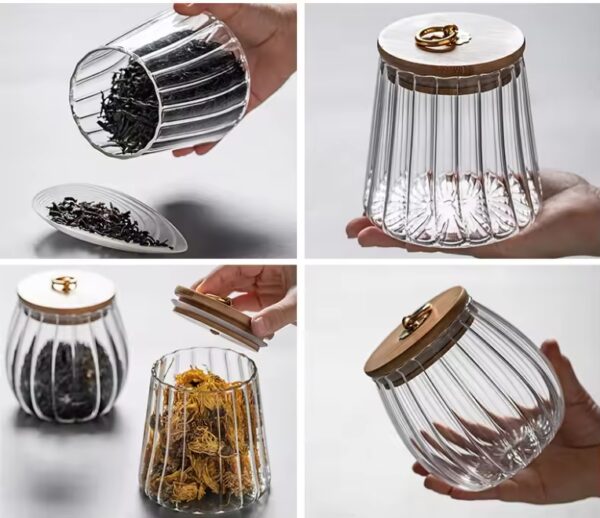 Glass Coffee Nuts Canister Airtight Storage Jar Petal Decorative  Container with Bamboo Lid Metal Handle Easy to Grasp 750ml, 25 FL OZ - Image 4