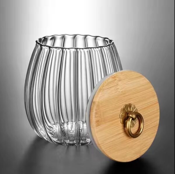 Glass Coffee Nuts Canister Airtight Storage Jar Petal Decorative  Container with Bamboo Lid Metal Handle Easy to Grasp 750ml, 25 FL OZ - Image 2