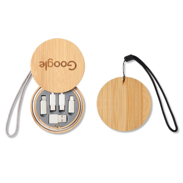 Customize Bamboo Charging Cable Data Cable Storage Box 60W Fast Charging 6 in 1 Universal Mobile Phone Holder Multi-head Conversion - Image 2