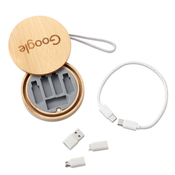 Customize Bamboo Charging Cable Data Cable Storage Box 60W Fast Charging 6 in 1 Universal Mobile Phone Holder Multi-head Conversion - Image 3
