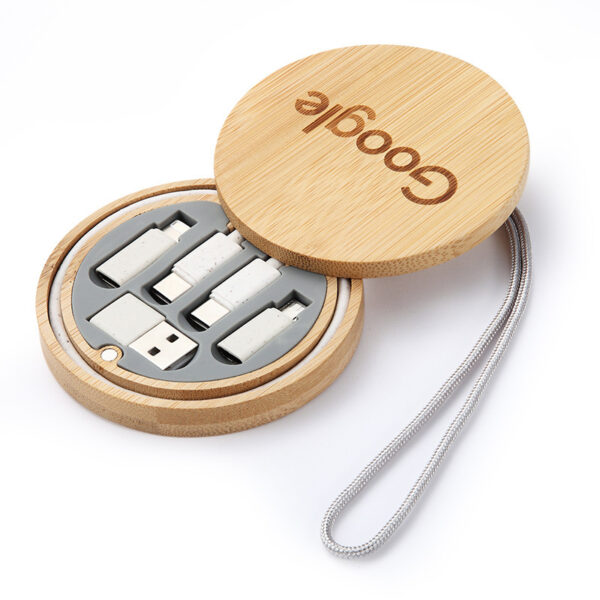 Customize Bamboo Charging Cable Data Cable Storage Box 60W Fast Charging 6 in 1 Universal Mobile Phone Holder Multi-head Conversion