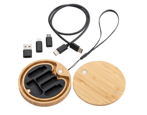 Customize Bamboo Charging Cable Data Cable Storage Box 60W Fast Charging 6 in 1 Universal Mobile Phone Holder Multi-head Conversion - Image 7