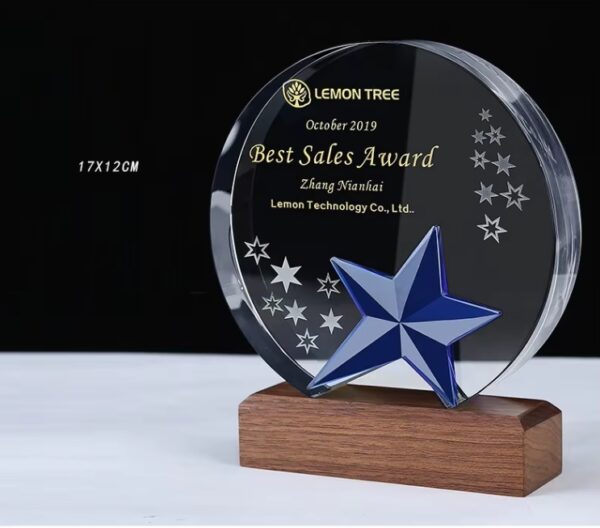 Crystal Award With Wood Base - Image 4