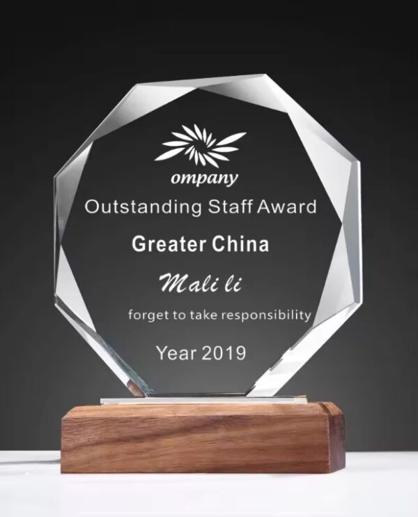 Crystal Award With Wood Base