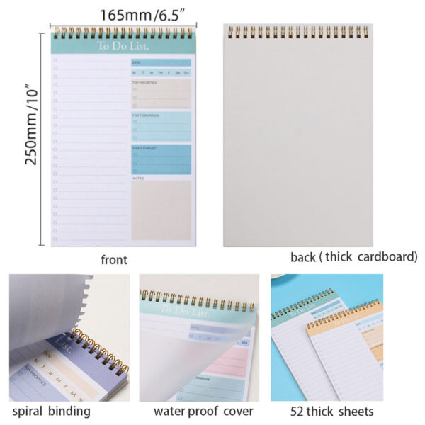 Custom A5 To Do List Pad - To Do List Spiral Notebook for Work with 52 Sheets, Undated Daily Planner Perfect for Daily Tasks and Goal Setting, To Do List Notepad Suitable for Office, Home and School - Image 4