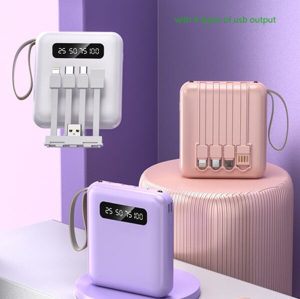 Custom gift portable Mini charger power bank with Flashlight LED 4 in 1 detachable cable 10000mAh 20000mAh powerbank slim