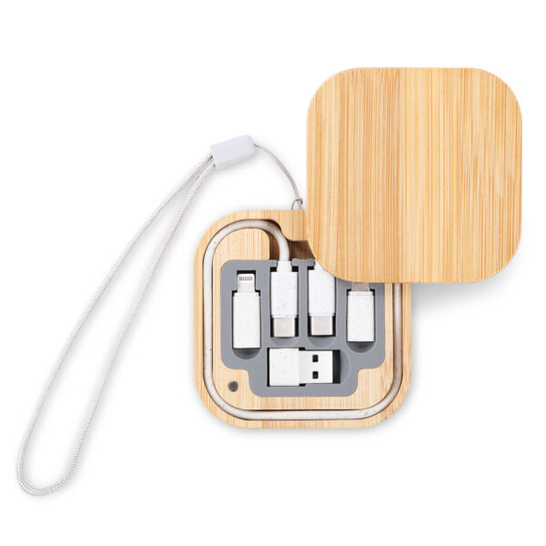 Customize Bamboo Charging Cable Data Cable Storage Box 60W Fast Charging 6 in 1 Universal Mobile Phone Holder Multi-head Conversion - Image 9