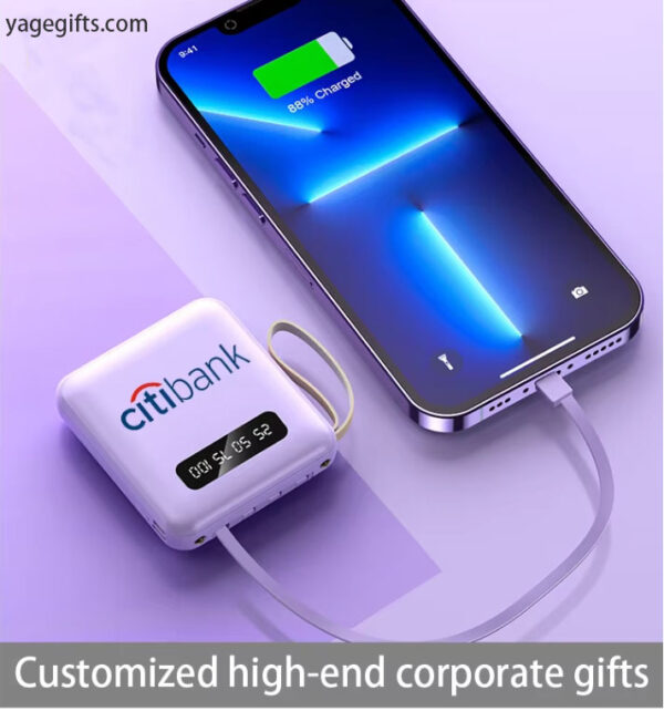Custom gift portable Mini charger power bank with Flashlight LED 4 in 1 detachable cable 10000mAh 20000mAh powerbank slim - Image 2