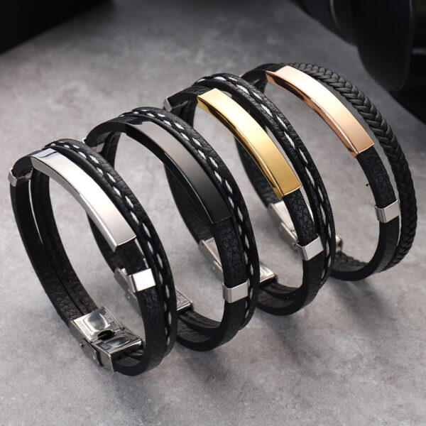 Leather Stainless Steel Bracelet - Image 3
