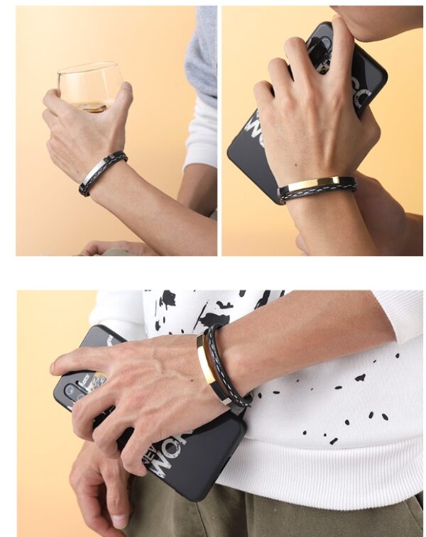 Leather Stainless Steel Bracelet - Image 4
