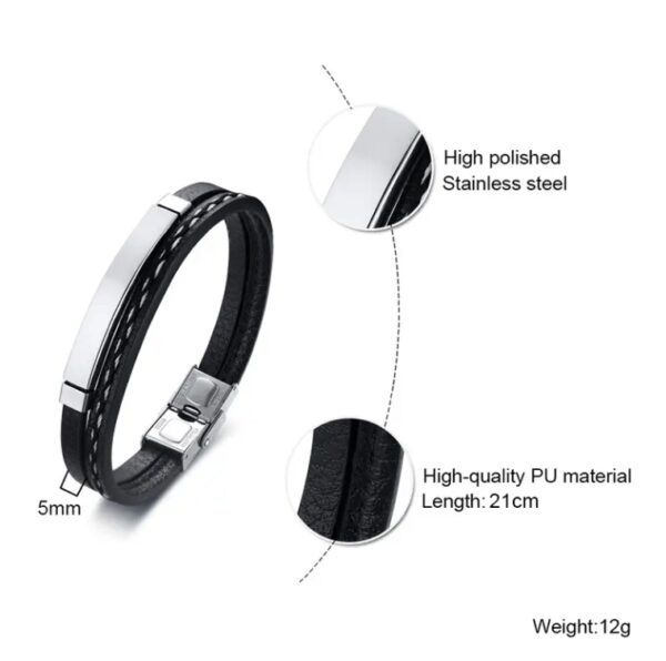 Leather Stainless Steel Bracelet - Image 2