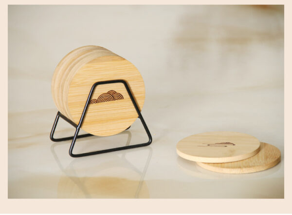 Custom logo bamboo wood coaster for espresso personalized business gifts