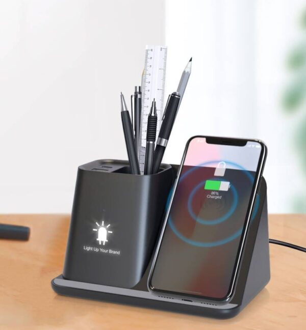 Light-up Logo Wireless Charger with Pen Cup